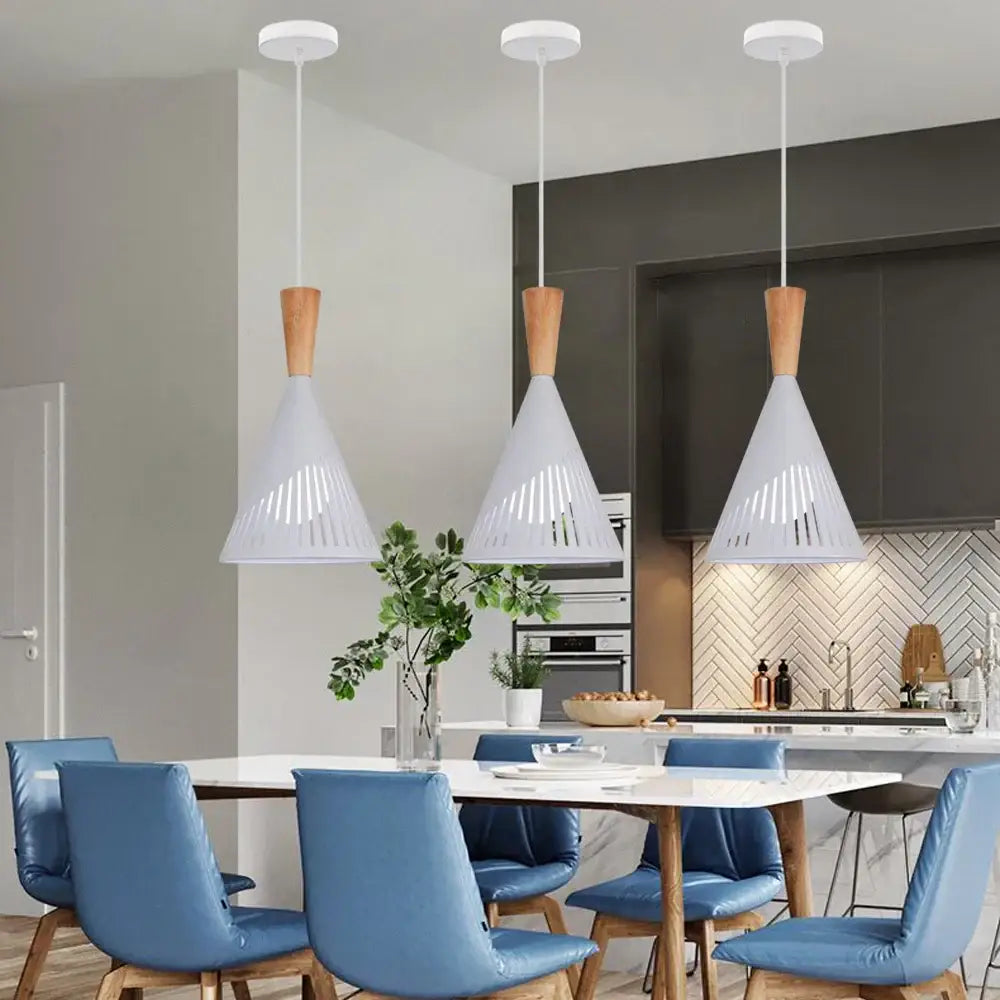 Black Wood Pendant Light Slatted for Kitchens