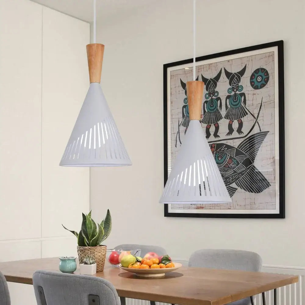 Black Wood Pendant Light Slatted for Kitchens