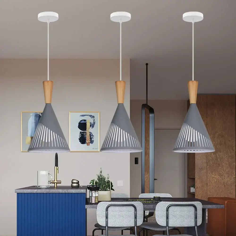 Black Wood Pendant Light Slatted for Kitchens