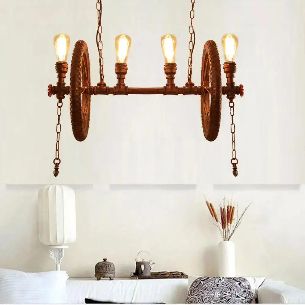 Rust Wheel Pendant Light