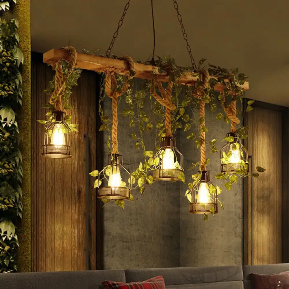 Beige Wood Vines Chandelier