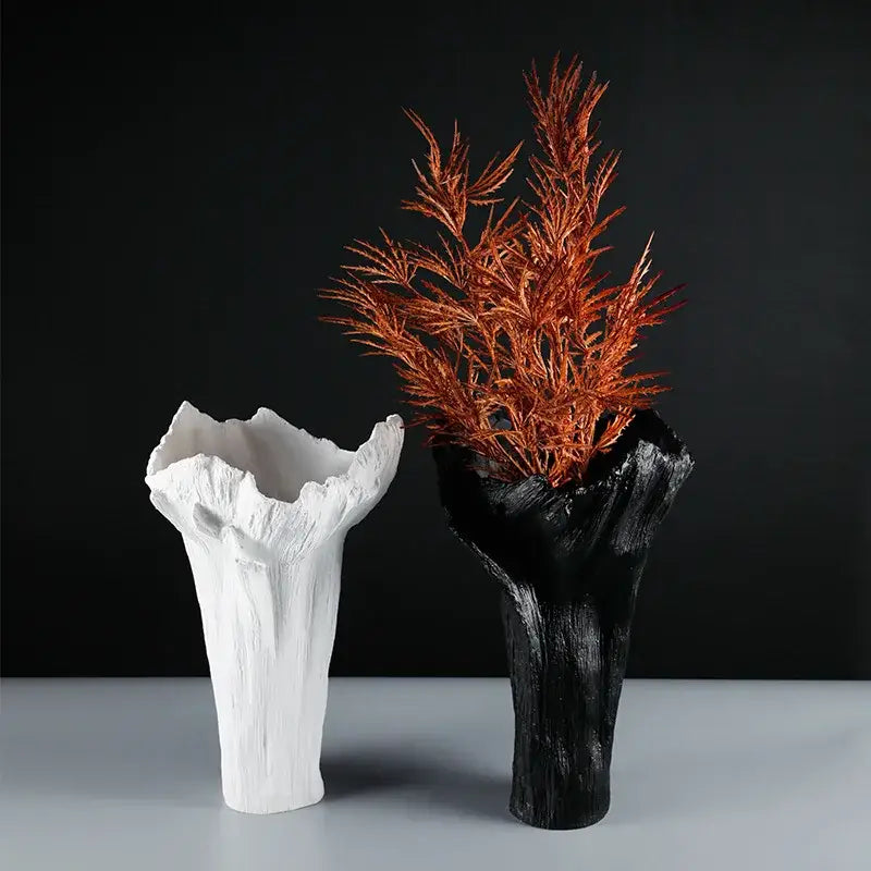 Black White Resin Vase Tree Trunk Design