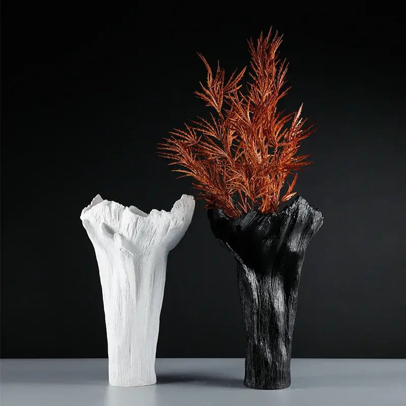 Black White Resin Vase Tree Trunk Design