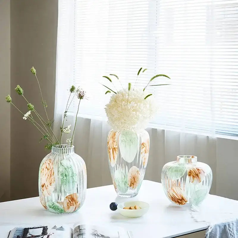 Green Brown Ribbed Vase