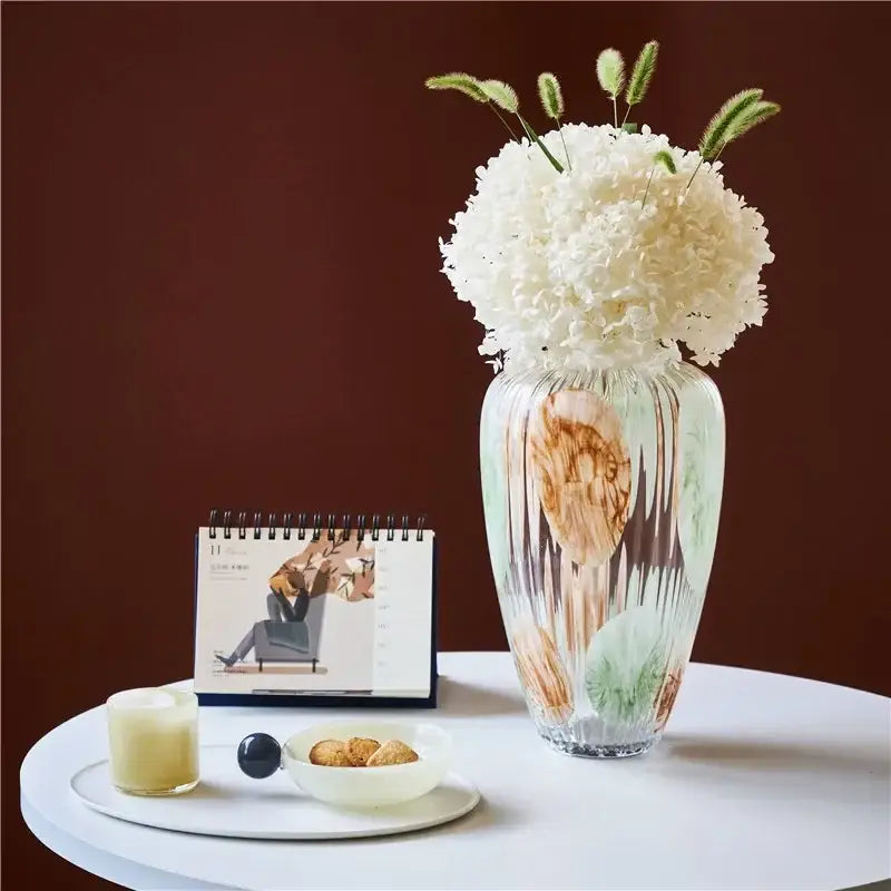 Green Brown Ribbed Vase