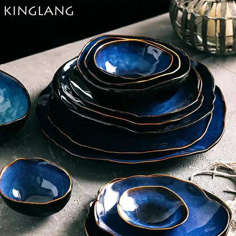 Blue Gold Ceramic Dinner Set