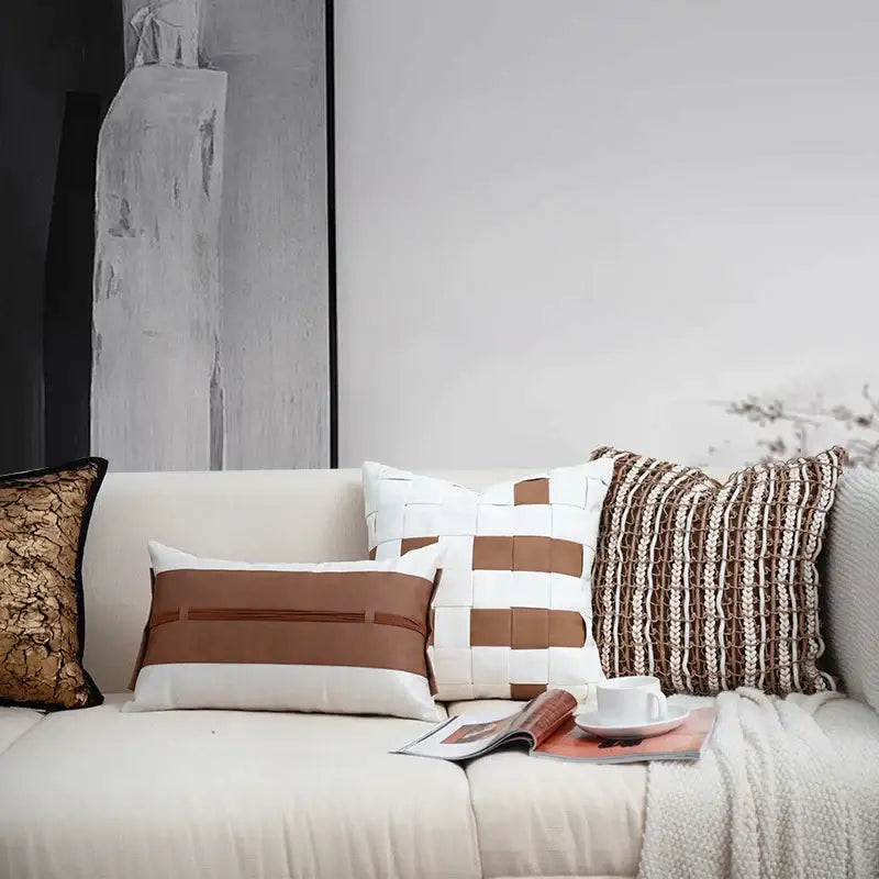 Brown White Geometric Cushion