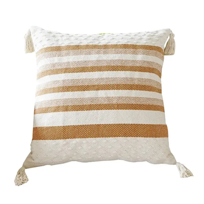 Coffee Stripe Tassel Pillowcase