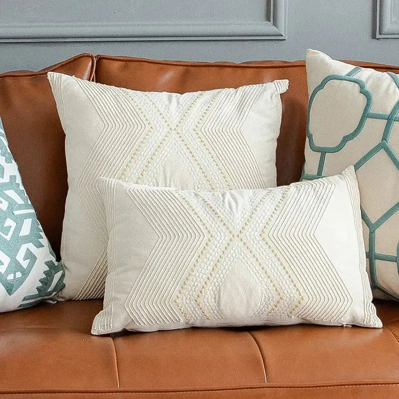 Ivory Geometric Cushion Cover