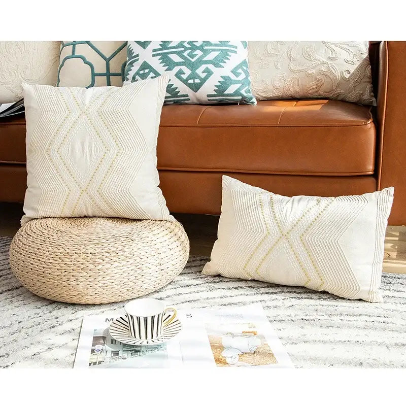Ivory Geometric Cushion Cover