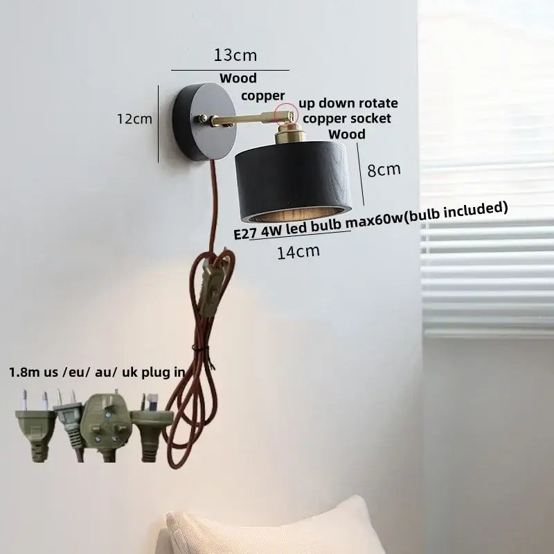 Black Wood Wall Light