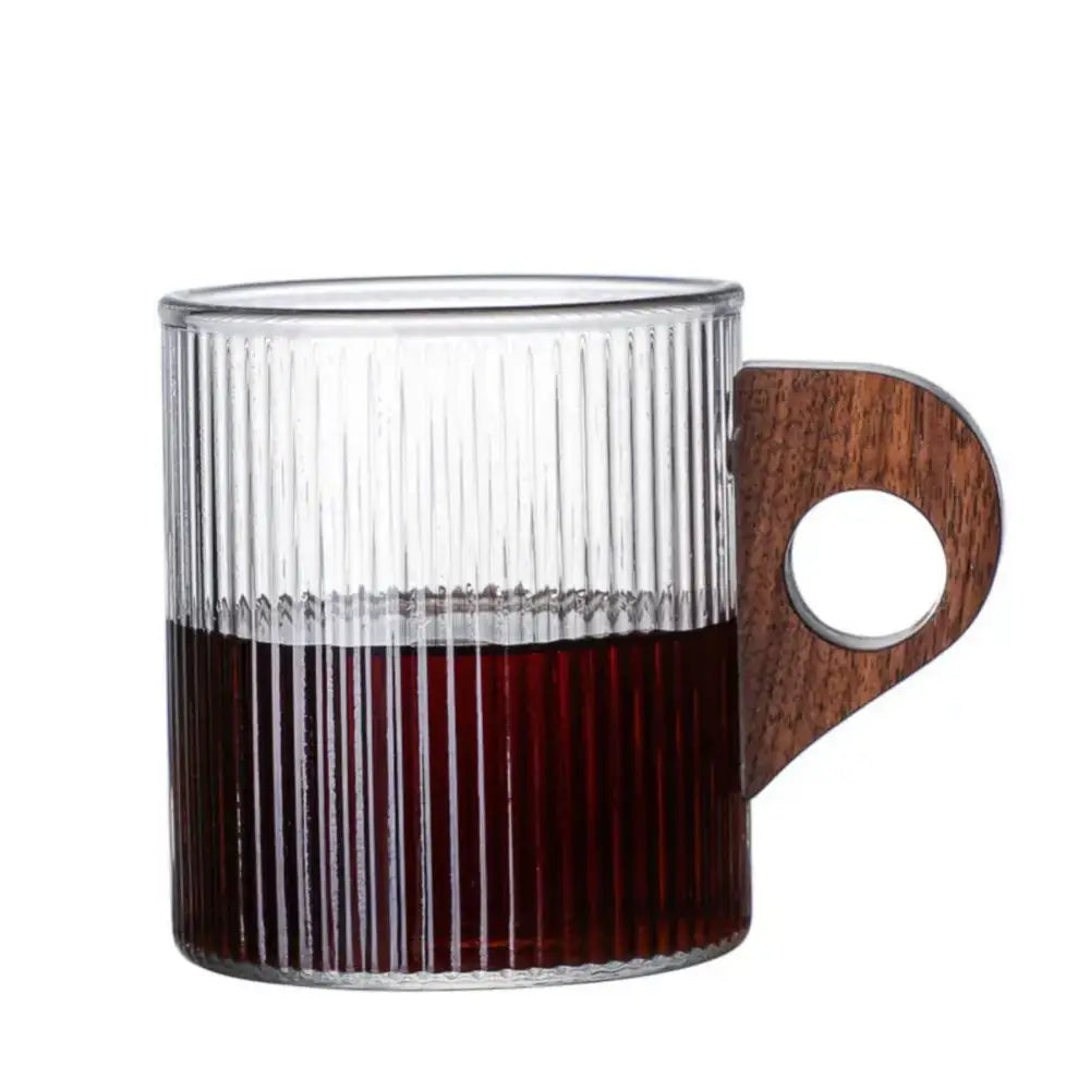 Ribbed Glass Wooden Handle Mug