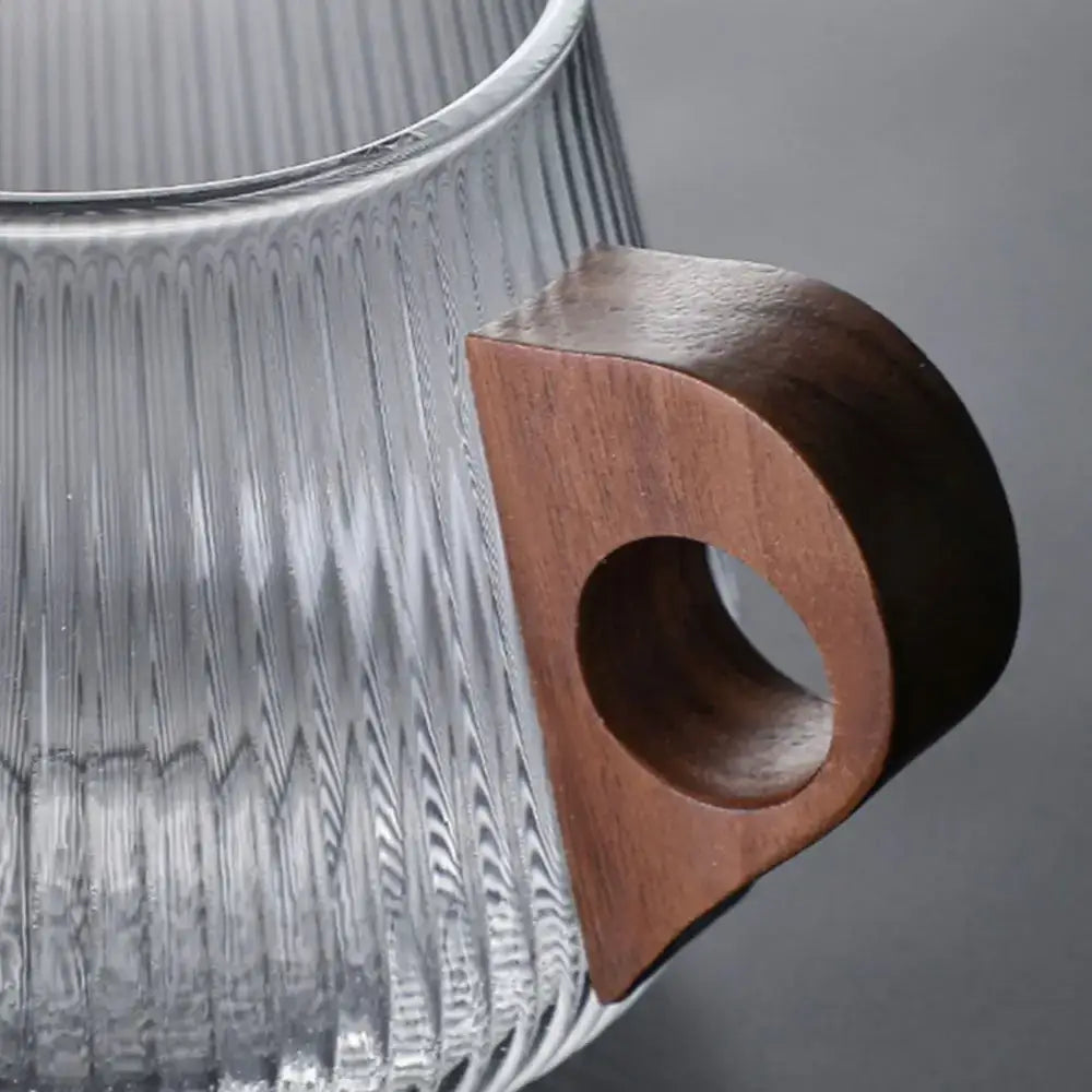 Ribbed Glass Wooden Handle Mug