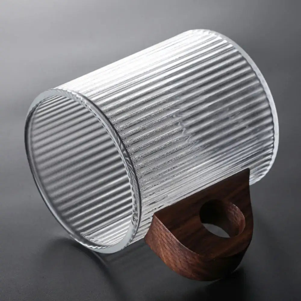 Ribbed Glass Wooden Handle Mug