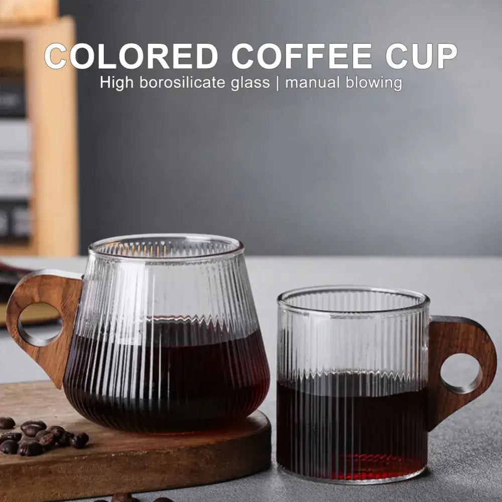 Ribbed Glass Wooden Handle Mug
