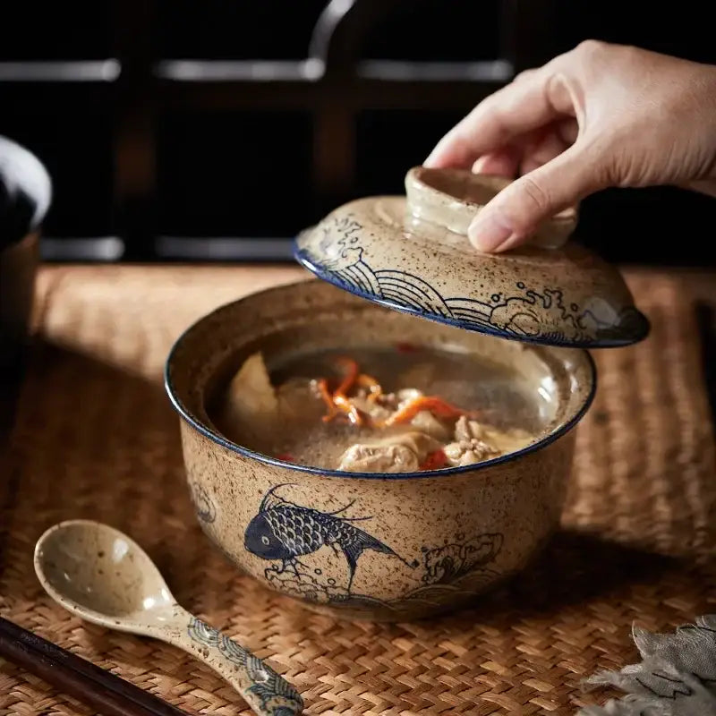 Blue Ceramic Ramen Bowl