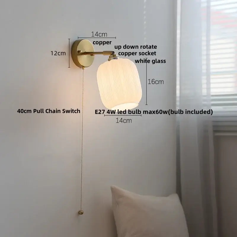 Brass White Glass Japanese Wall Sconce