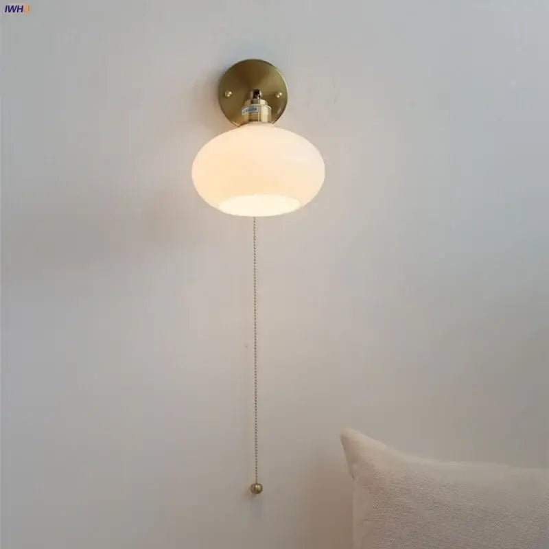 Brass White Glass Japanese Wall Sconce