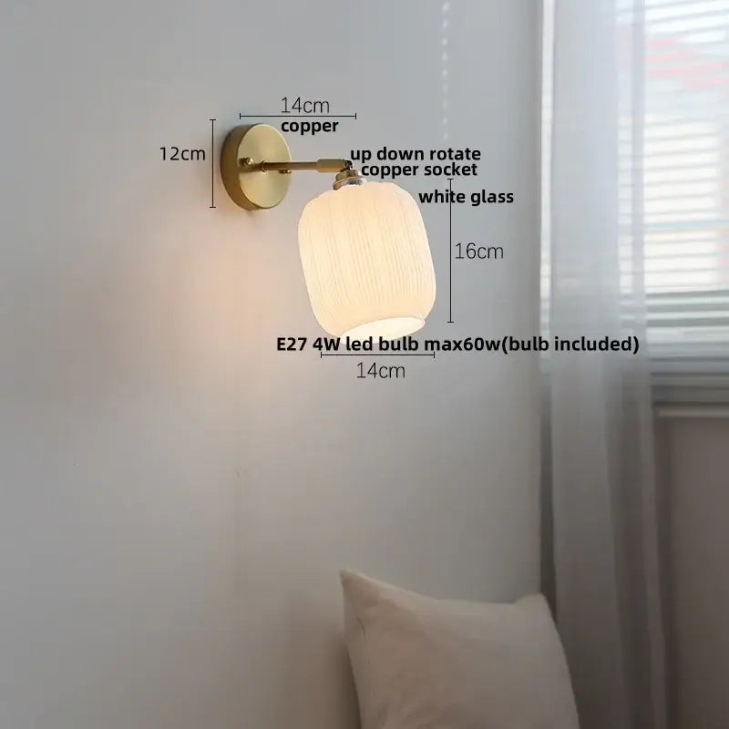 Brass White Glass Japanese Wall Sconce