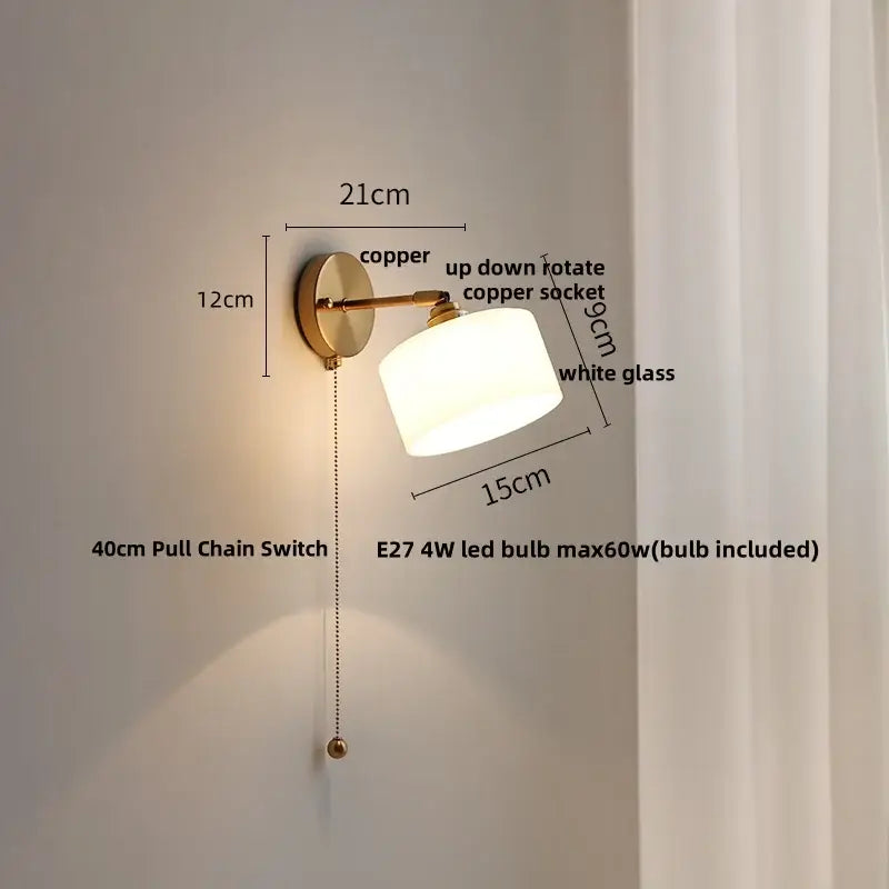 Brass White Glass Japanese Wall Sconce