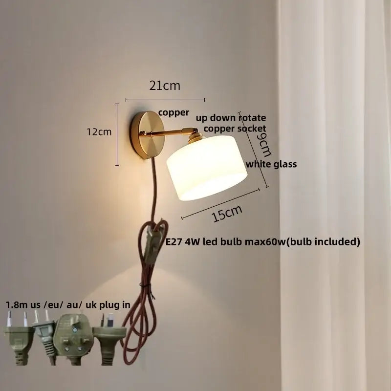Brass White Glass Japanese Wall Sconce