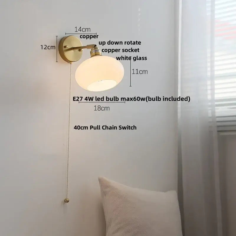 Brass White Glass Japanese Wall Sconce