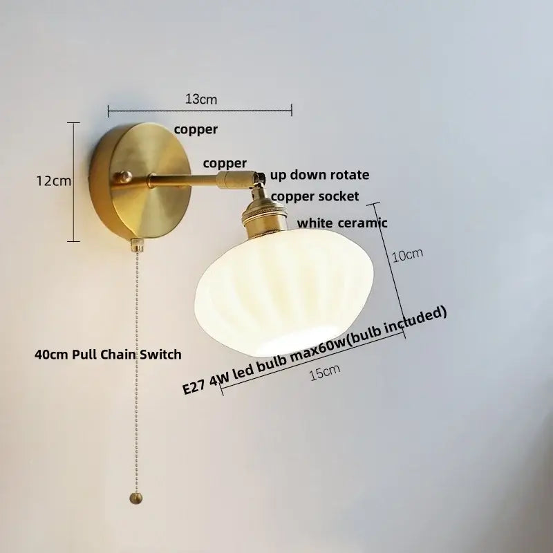 Brass White Glass Japanese Wall Sconce