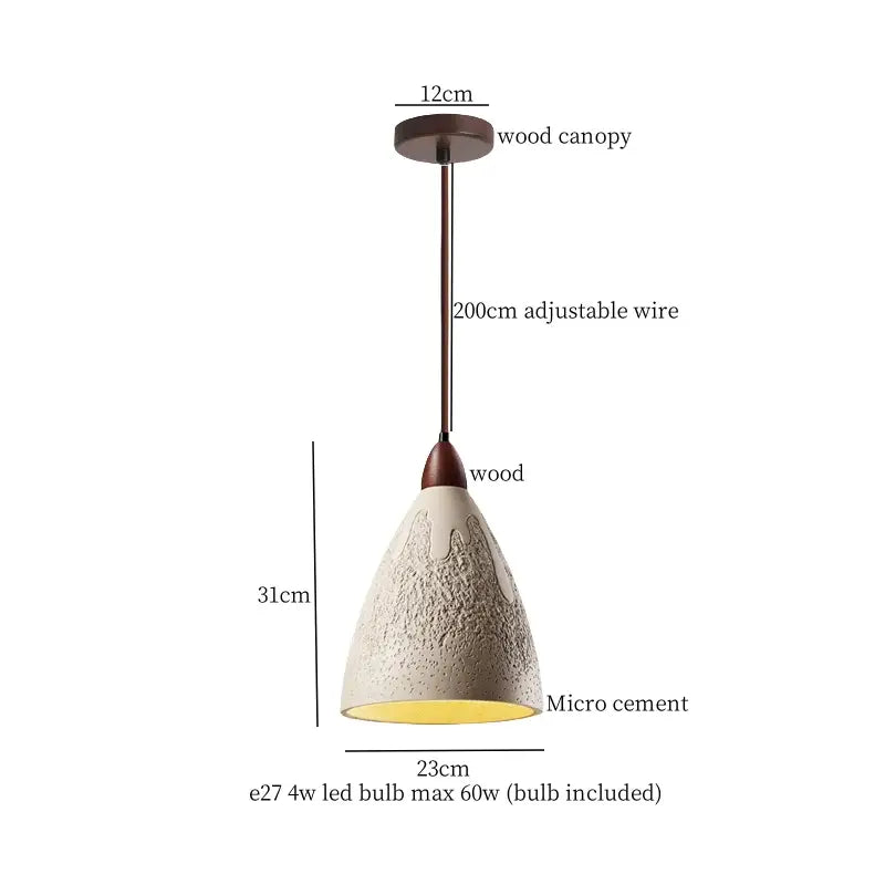 Wood Cement Pendant Light Japanese Vintage Style