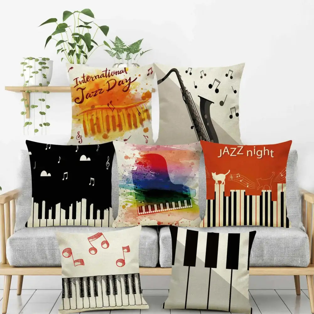 Linen Jazz Print Cushion Cover