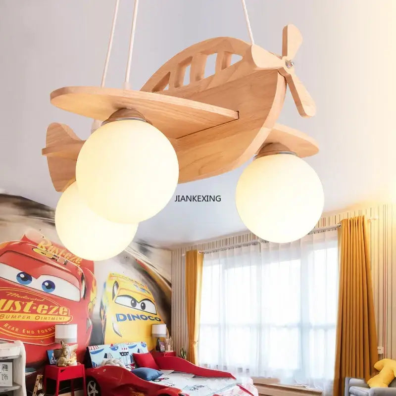 Wood Airplane Pendant Light