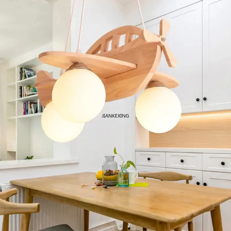 Wood Airplane Pendant Light