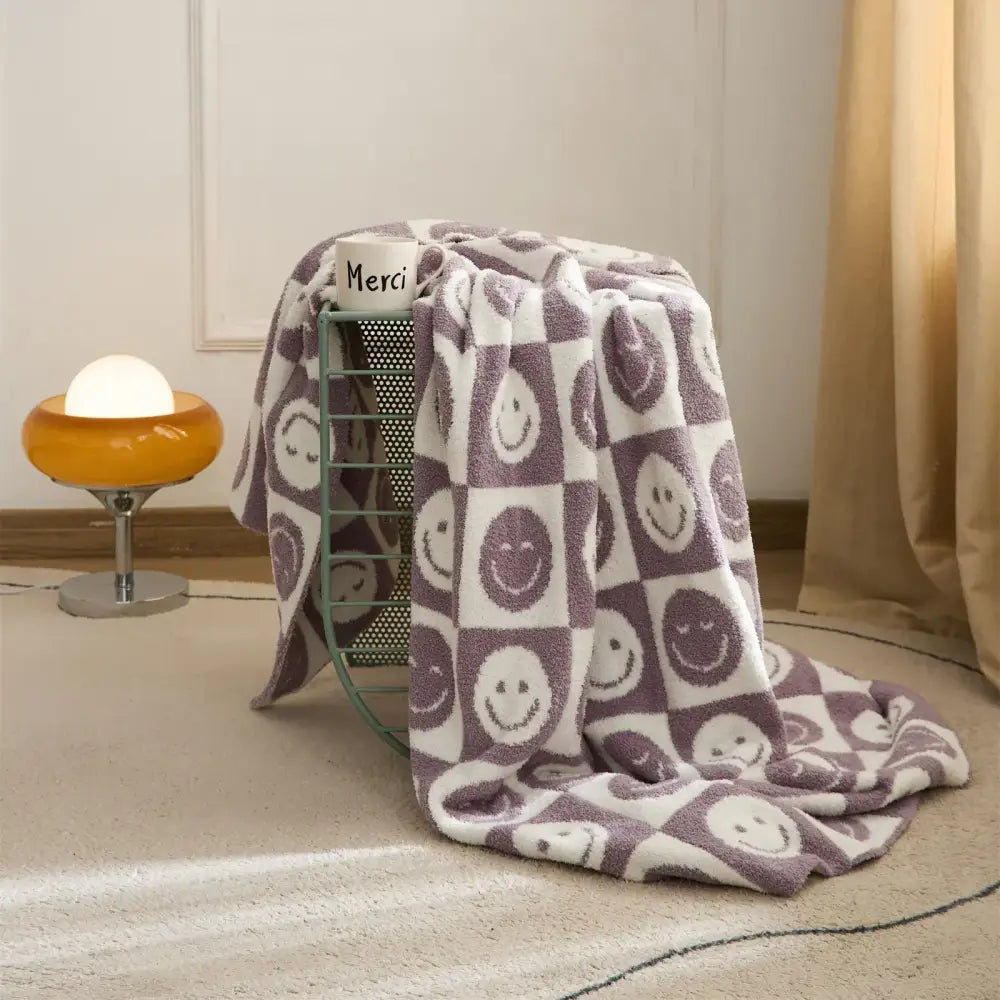 Gray Checkboard Knit Blanket
