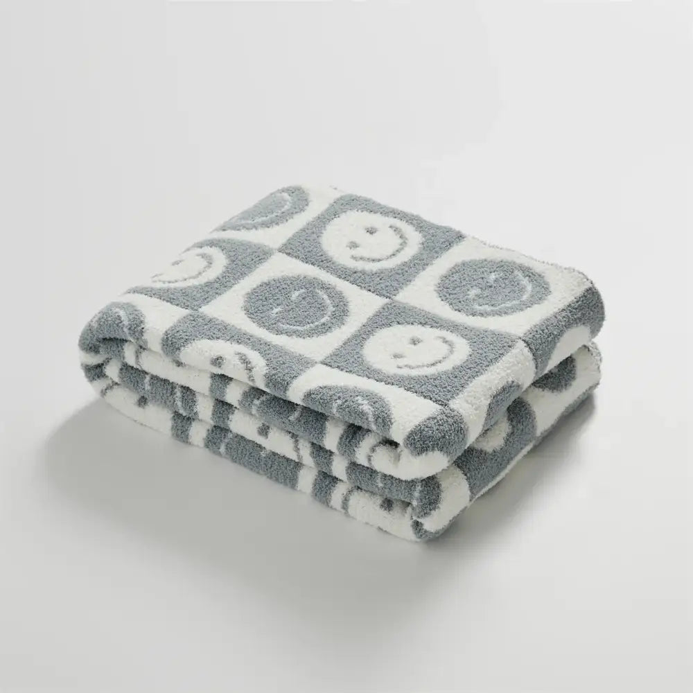 Gray Checkboard Knit Blanket