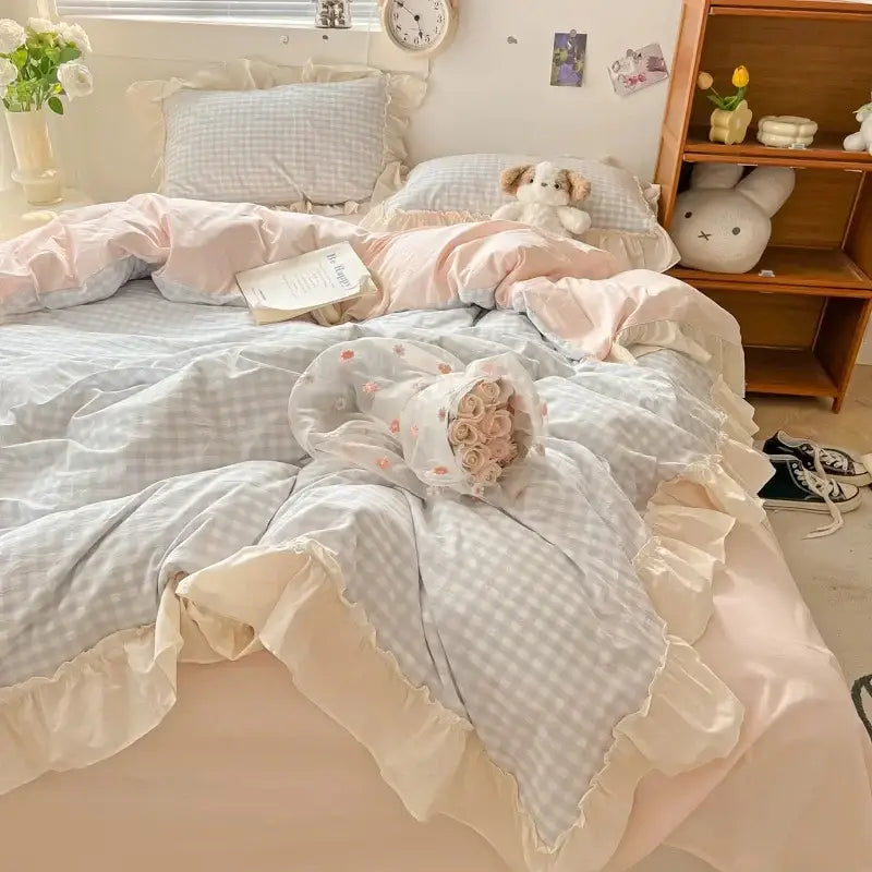 Blue Gingham Bedding Set