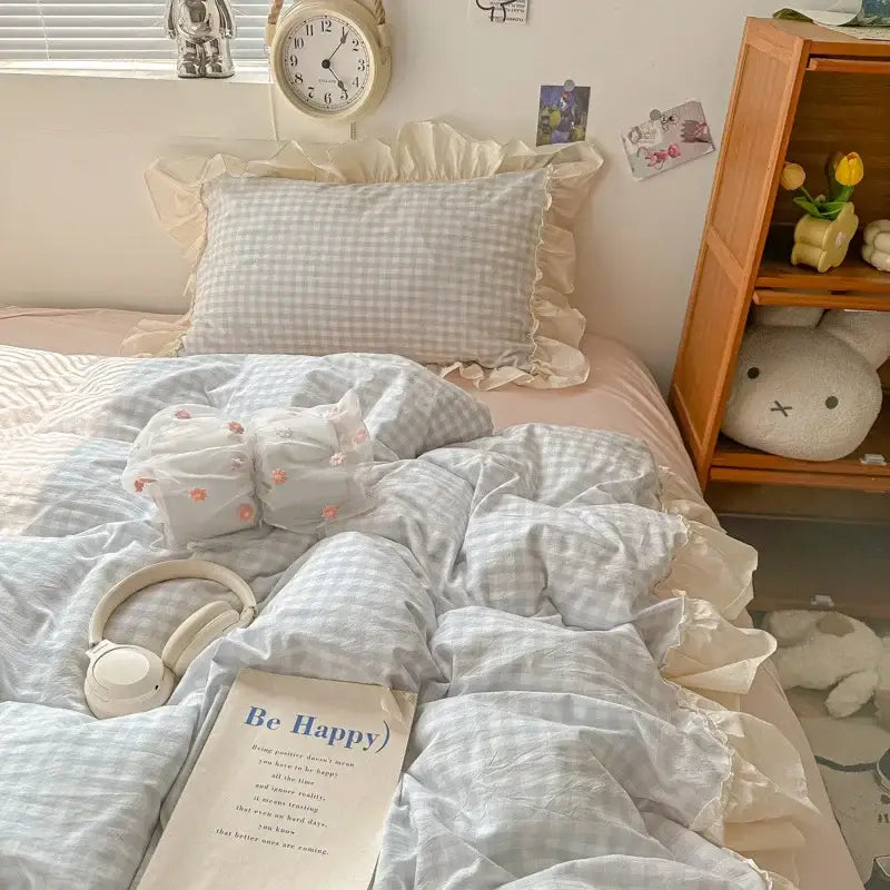Blue Gingham Bedding Set