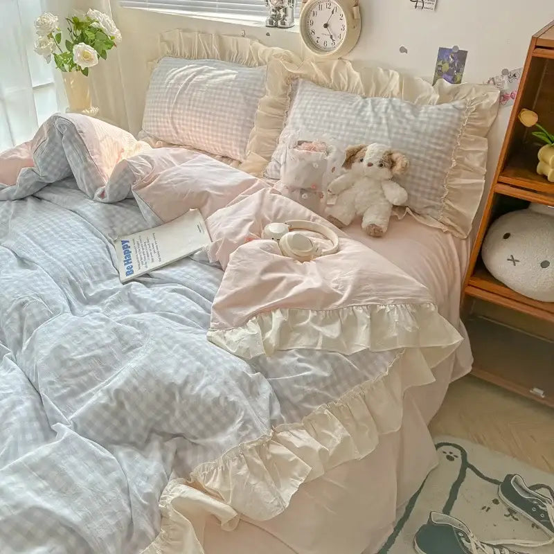 Blue Gingham Bedding Set