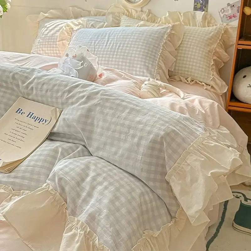 Blue Gingham Bedding Set