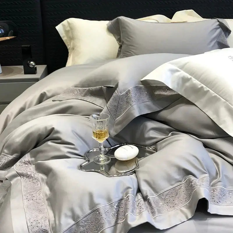 Silver Embroidery Bedding Set