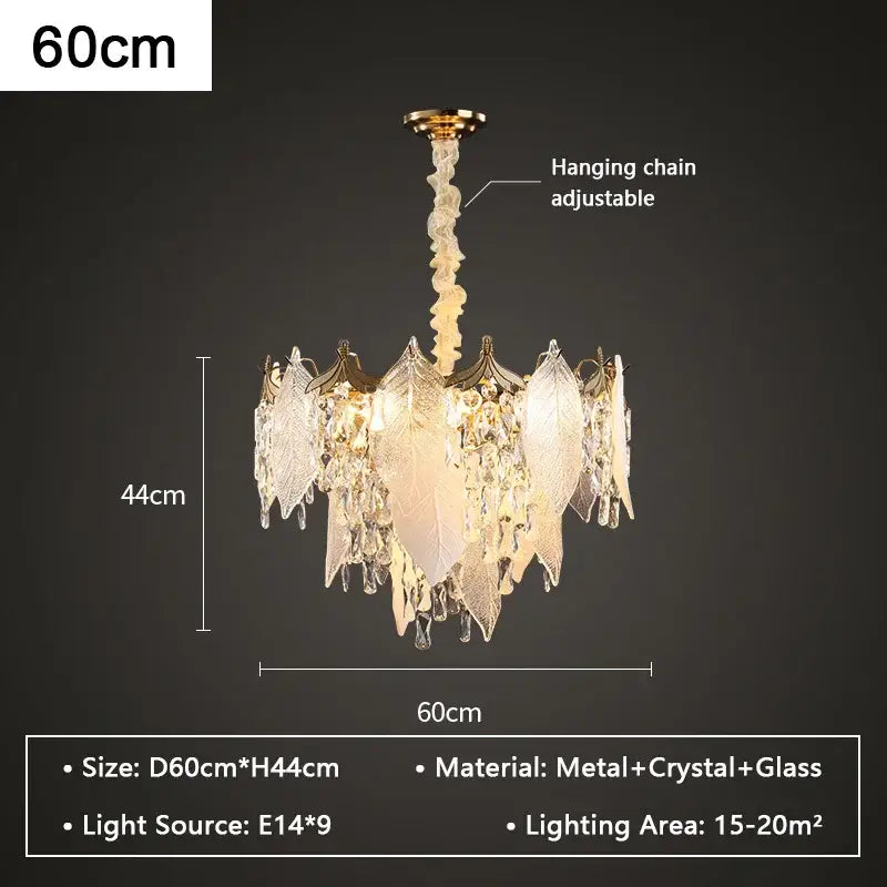 Gold Crystal Pendant Light Leaf-Shaped Design