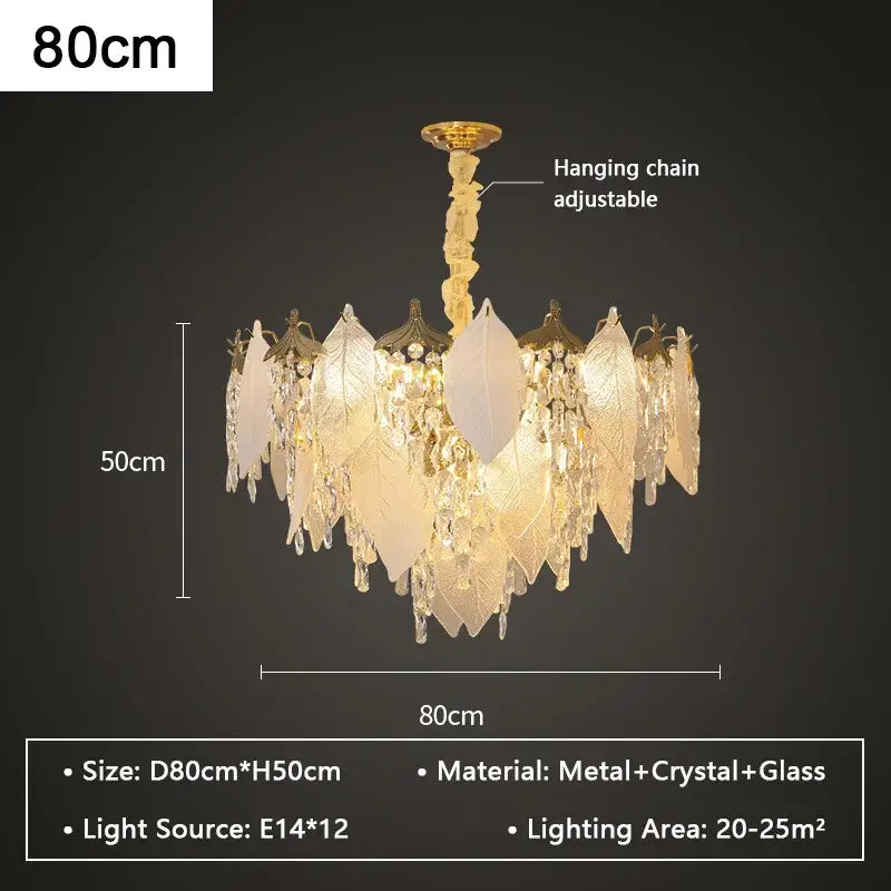 Gold Crystal Pendant Light Leaf-Shaped Design