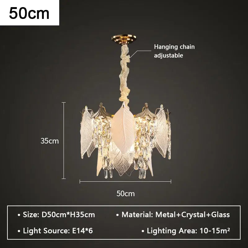 Gold Crystal Pendant Light Leaf-Shaped Design