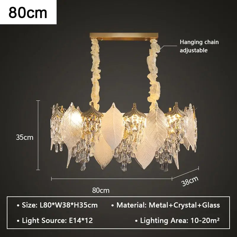 Gold Crystal Pendant Light Leaf-Shaped Design