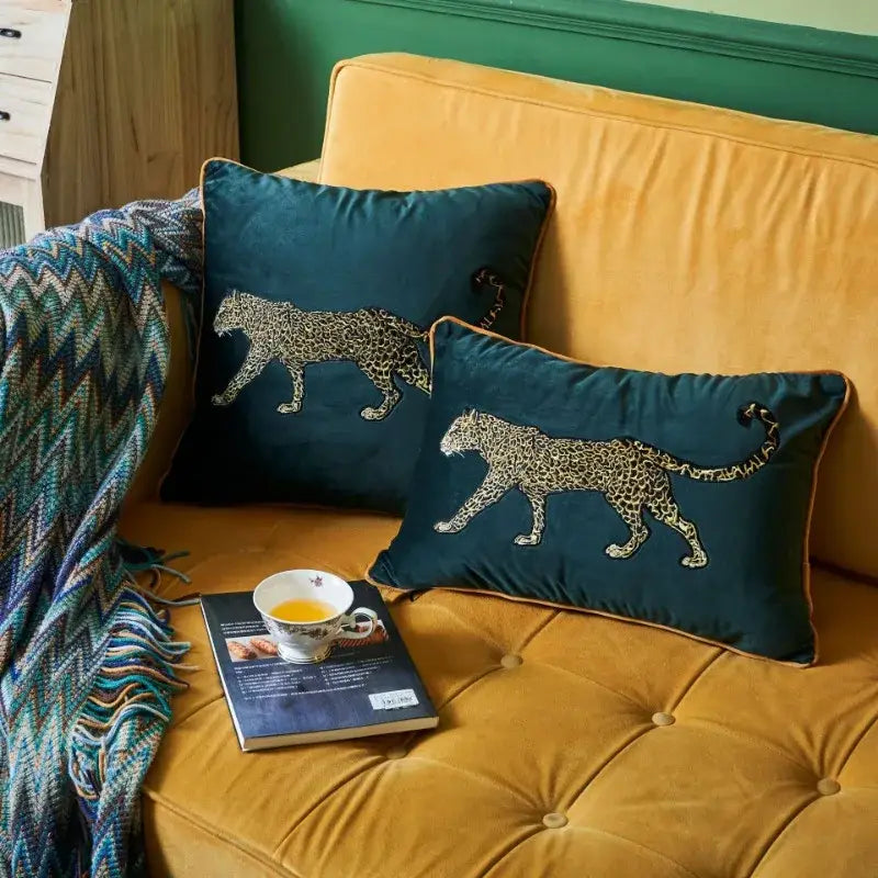 Teal Gold Embroidered Pillowcase