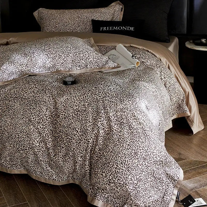 Beige Black Satin Duvet Set