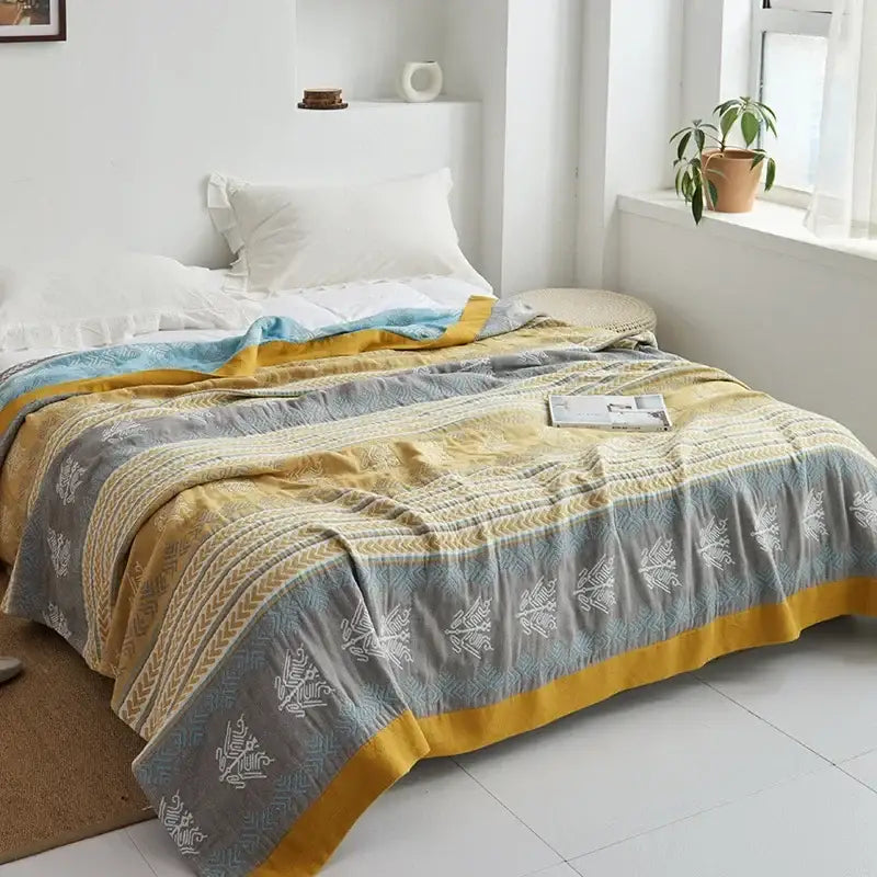Blue Leaf Cotton Gauze Throw