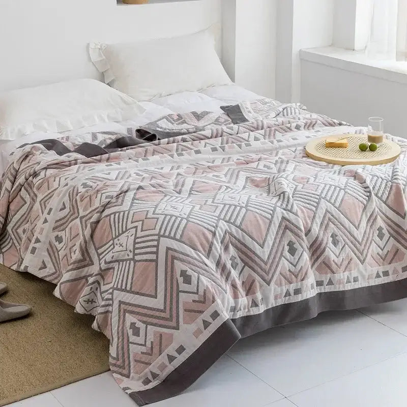 Blue Leaf Cotton Gauze Throw