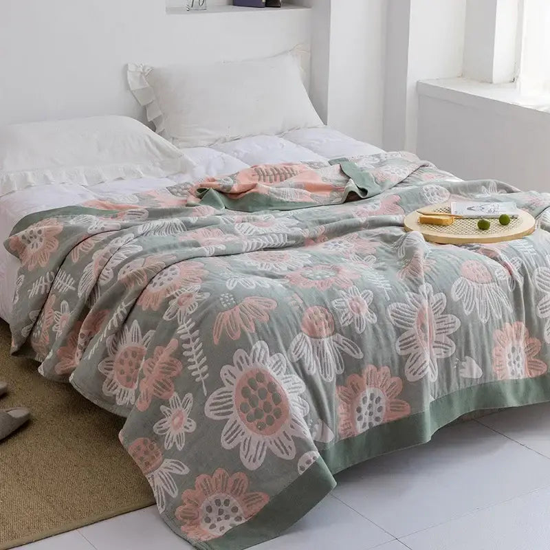 Blue Leaf Cotton Gauze Throw