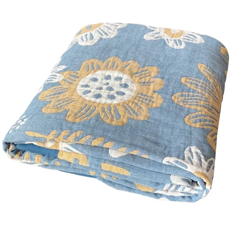 Blue Leaf Cotton Gauze Throw