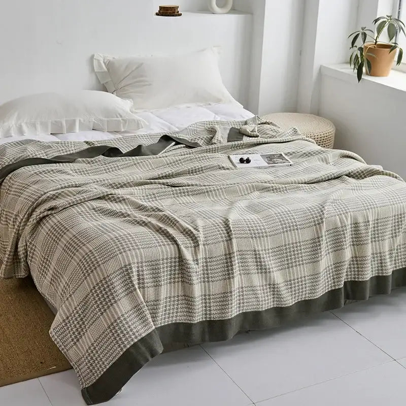 Blue Leaf Cotton Gauze Throw