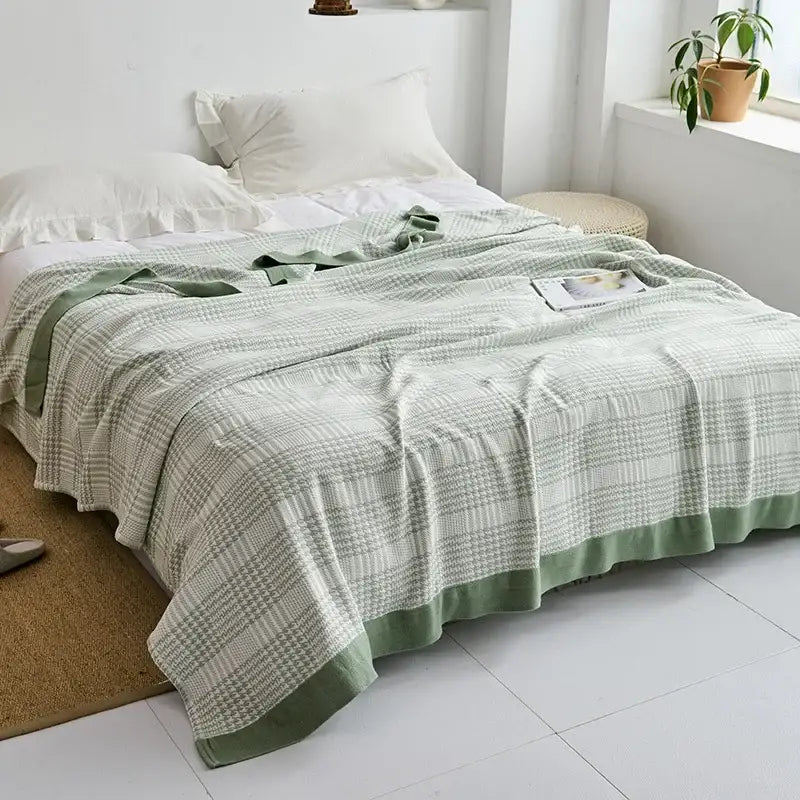Blue Leaf Cotton Gauze Throw